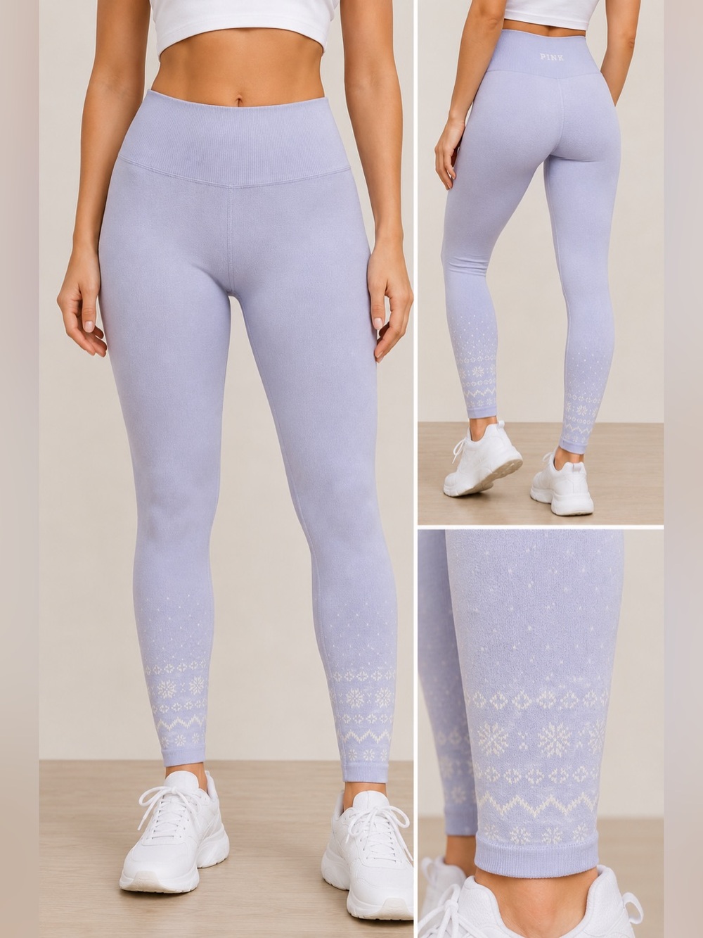 PINK Victoria's Secret Winter Seamless Classic Leggings Snowflake Sz Medium NWT